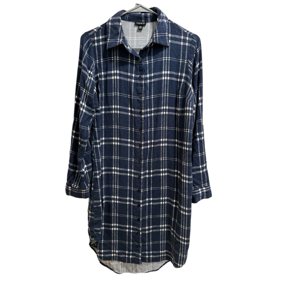 Torrid Blue White Plaid‎ Button Down Shirt Dress Size 00